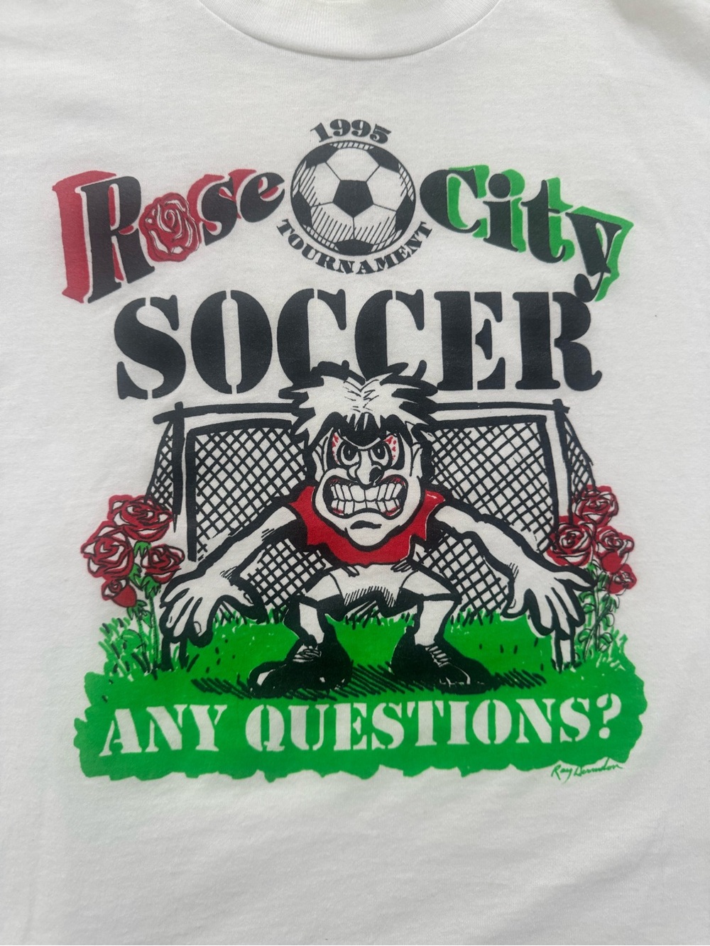Vintage 1995 Rose City Soccer Tournament T Shirt 90s Goalie Graphic USA Large